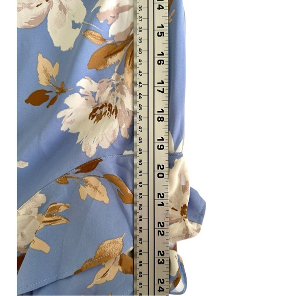 Abercrombie & Fitch Blue Floral Asymmetrical Ruffle Midi Dress | Size L - Picture 11 of 16